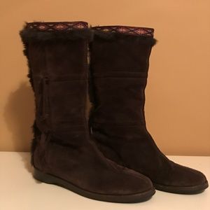 Jimmy Choo Brown Suede Flat Boots w/Fur